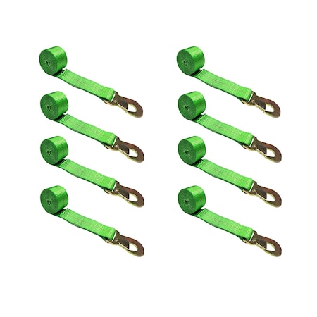 Tie 4 Safe 2" x 10' Wheel Lasso Lift Strap w/ Flat Snap Hook Tow Dolly Green, 8PK TWS21-2510-M3-GR-C-8